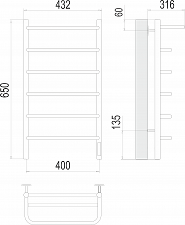 Полка П6 400х650 Электро (quick touch) Полотенцесушитель  TERMINUS Армавир - фото 3