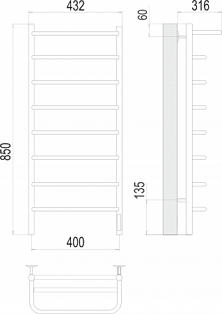 Полка П8 400х850 Электро (quick touch) Полотенцесушитель  TERMINUS Армавир - фото 3