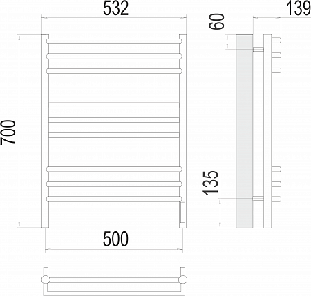 Прато П9 500х700 электро (sensor quick touch) Полотенцесушитель  TERMINUS Армавир - фото 3