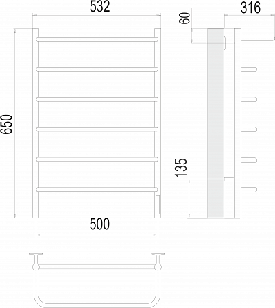Полка П6 500х650 Электро (quick touch) Полотенцесушитель  TERMINUS Армавир - фото 3